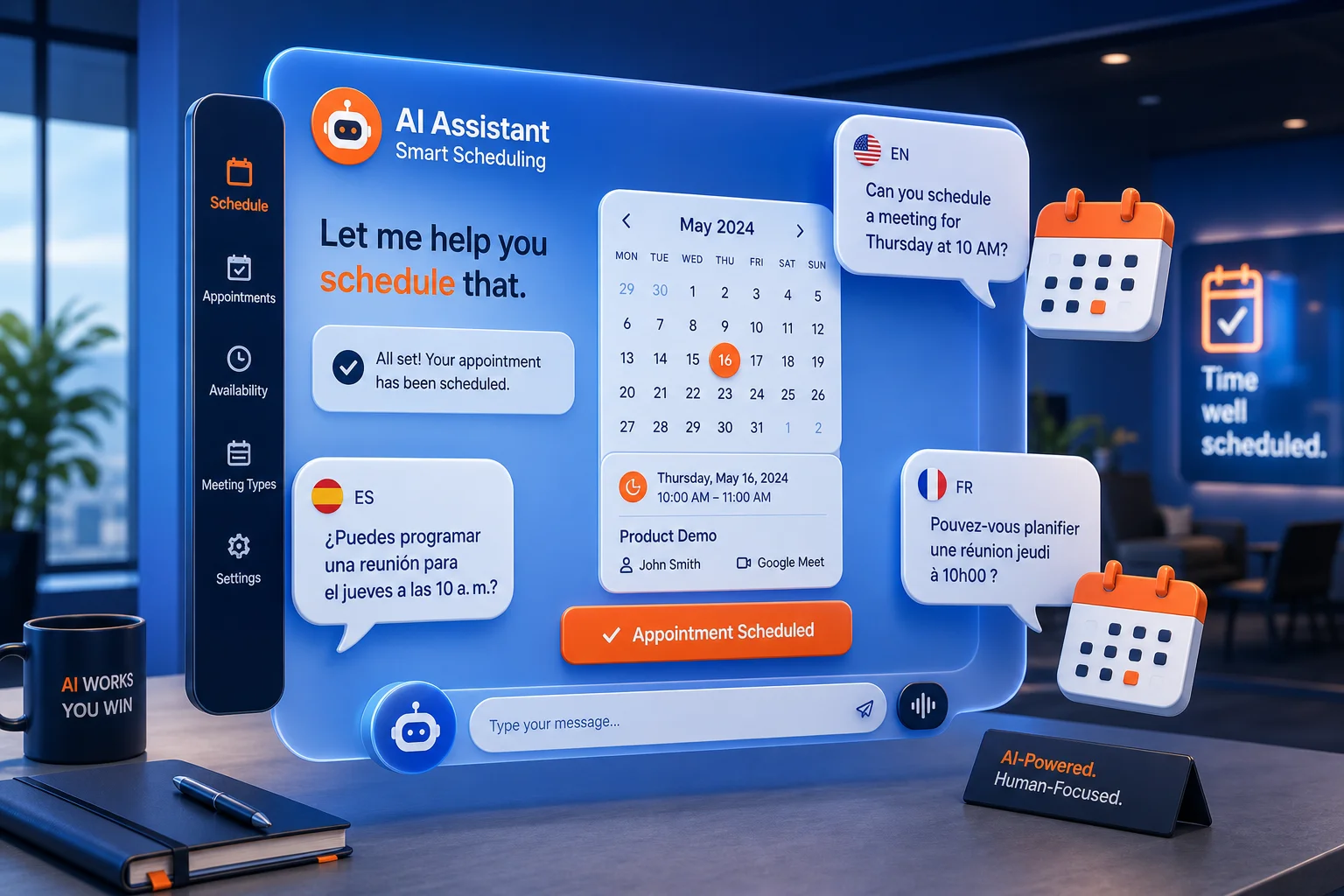 AI Appointment Scheduling: Book Meetings With Natural Language in 3 Languages